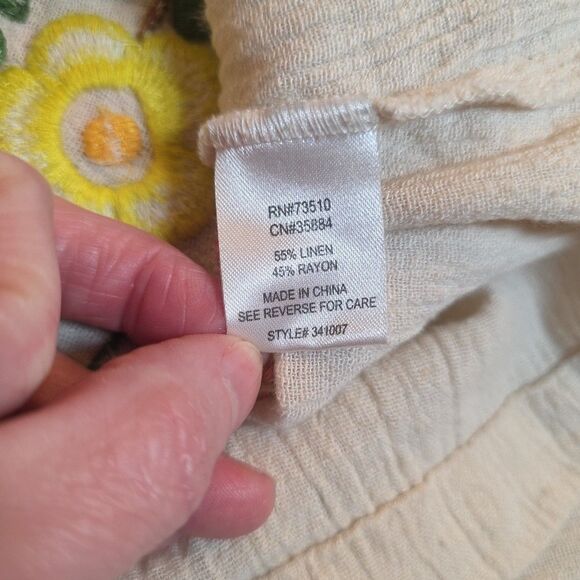 IVY JANE Linen Blend Embroidered Floral Peacock Tunic Size Small Boho Hippie - Picture 5 of 8